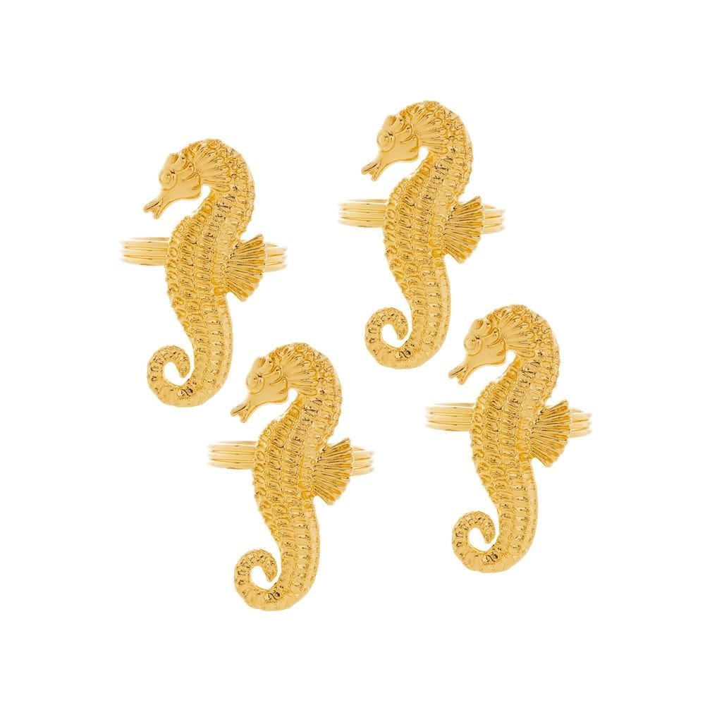 Cj 4 Anéis/Argolas de Zinco P/Guardanapos Cavalo Marinho Dourado Wolff