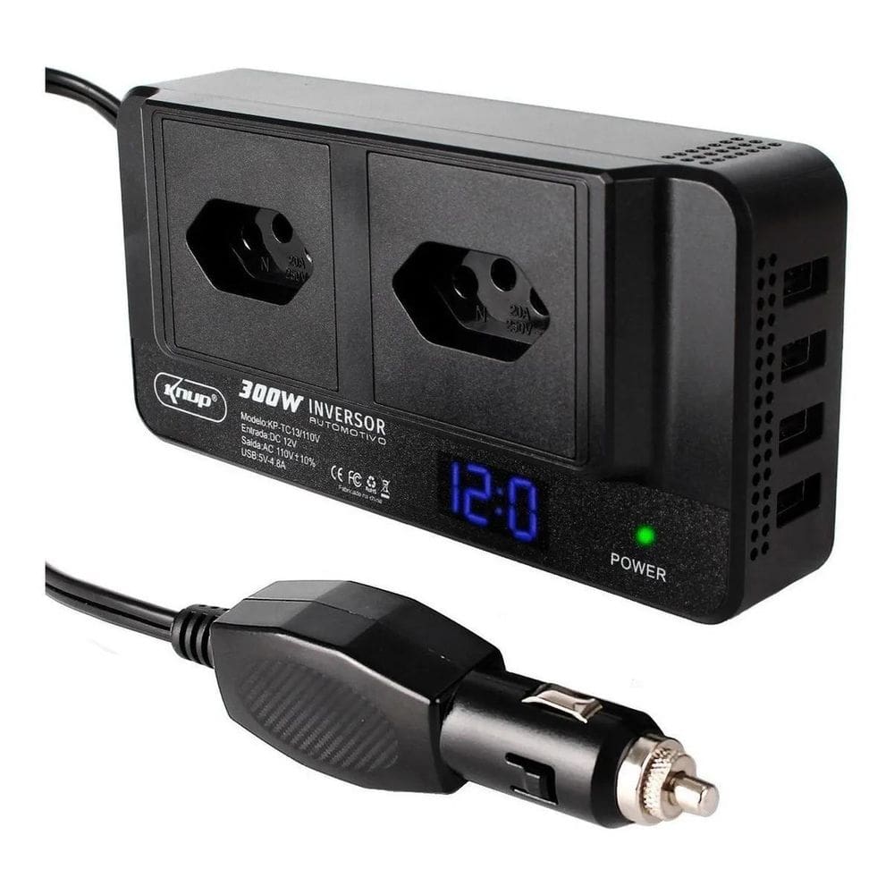 Inversor Carro 12V Acendedor Tomada 110V Conversor +4 Usb