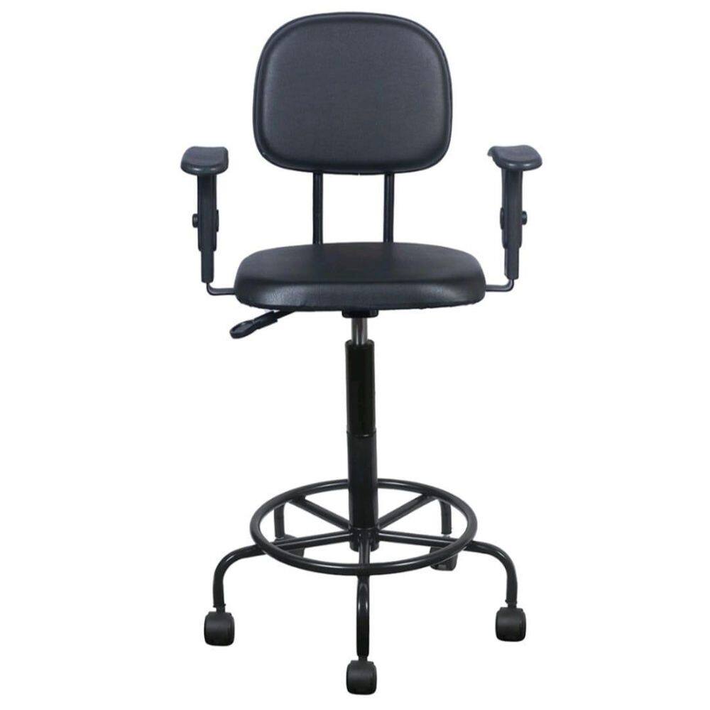 Cadeira Caixa Alta L Duplo Com Braço Base Semi Corano Preto