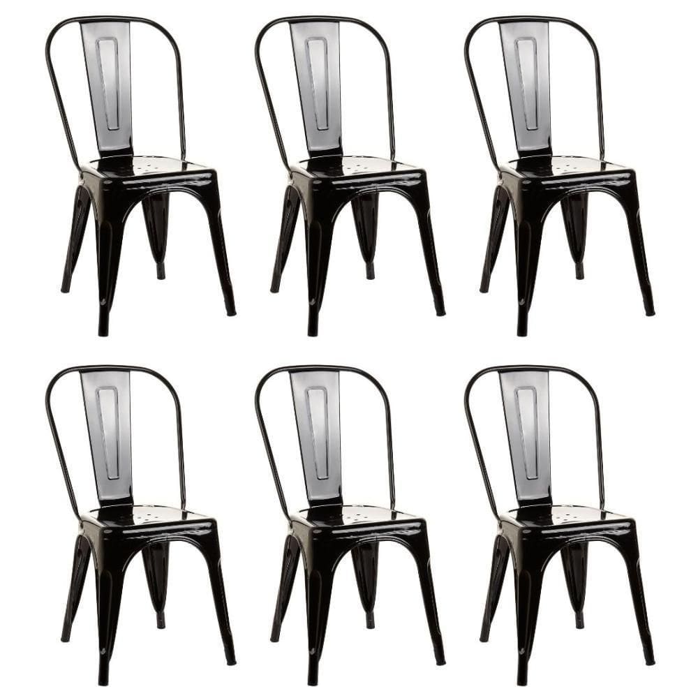 Kit 6 Cadeiras De Design Linha Tolix Metal - Preto