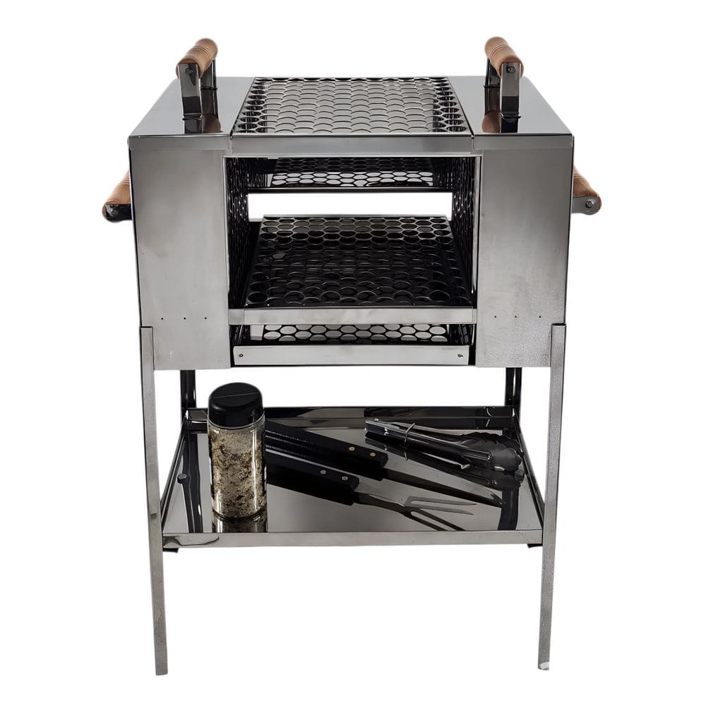 Churrasqueira Ecológica Sem Fumaça Apto 2 Grelhas Pé Grande