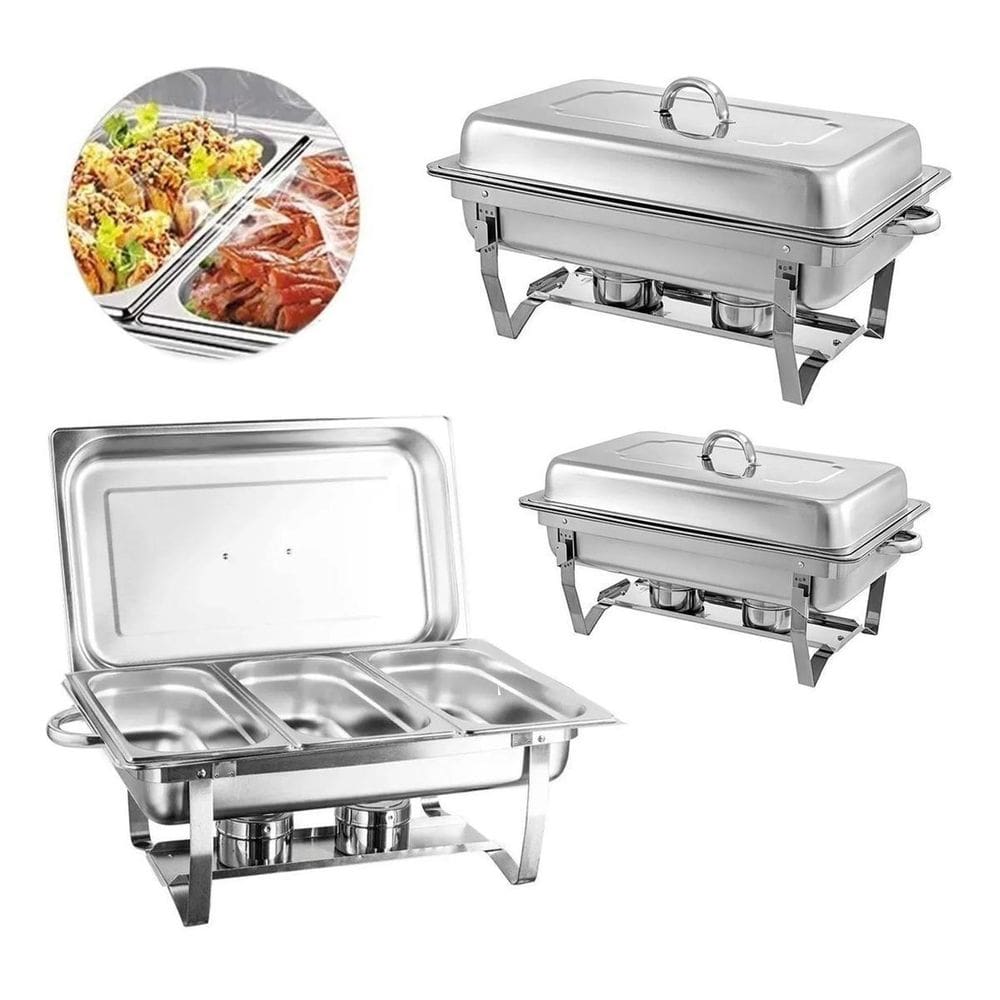 Kit 3 Rechaud Retangular 9 L Com 3 Cubas 1/3 Banho Maria