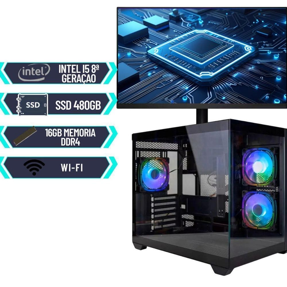 Pc Gamer Completo Aquario Preto Intel Core I5 8A Win11 Wifi