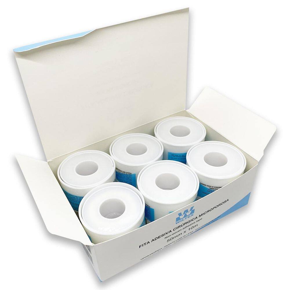 Fita Adesiva Micropore Branca 50Mm X 10M Wiltex 6 Unidades