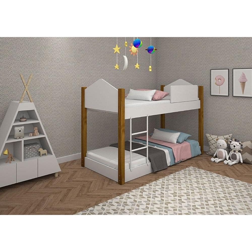 Beliche Infantil/Juvenil Luiza Branco com Pés de Madeira