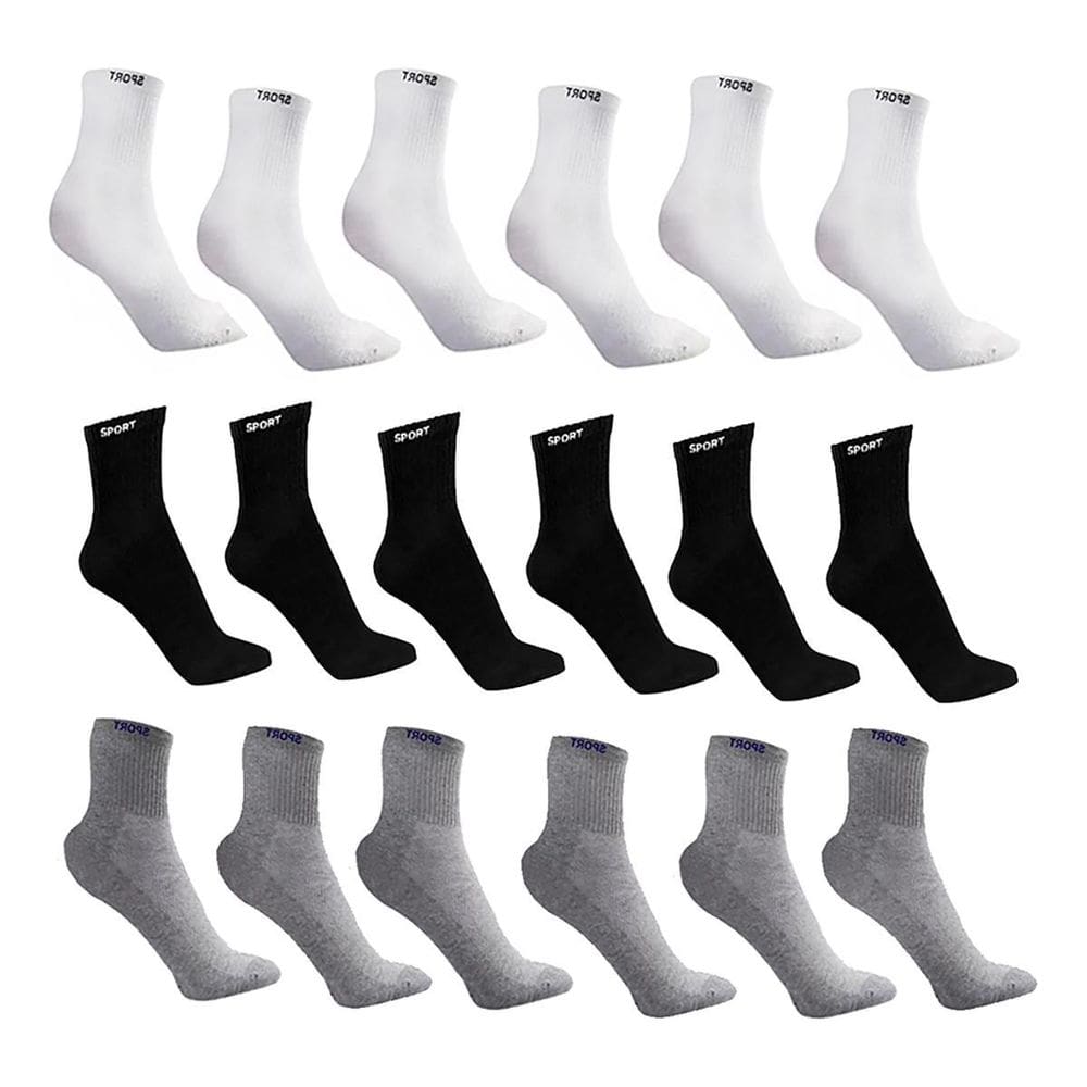 Kit 12 Pares Meias Cano Alto Masculina Algodão Sport Lisa