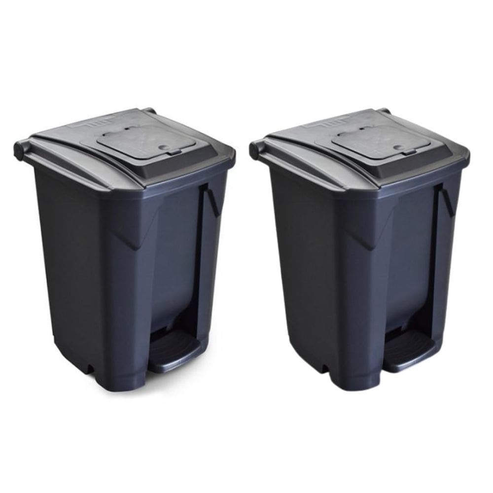 2 Lixeiras 60L Preta Com Roda/Pedal Lixo Grande Reforçada