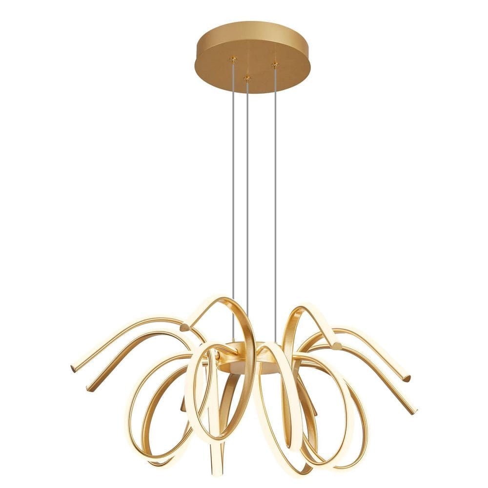 Pendente Luminaria De Led Dourado Branco Quente 70Cm 100W