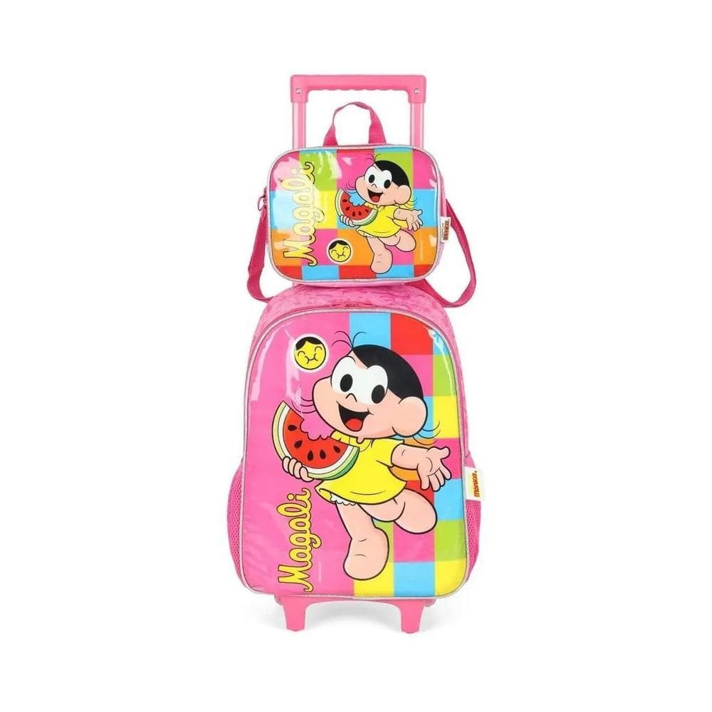 Kit Mochila De Rodinha + Lancheira Magali Rosa