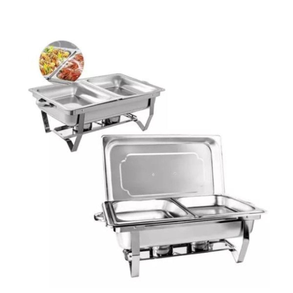 Kit 3 Rechaud Retangular 9 L Com 2 Cubas 1/2 Banho Maria