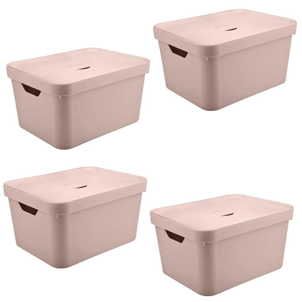 4X Caixa De Plástico 32L Organizadora Ou Rosa 24,5X36X46Cm