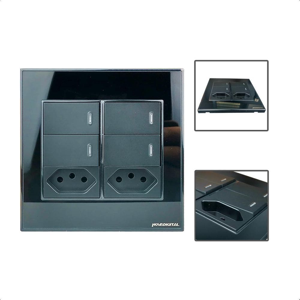 Interruptor Inteligente Zigbee 4 Botões Tomadas 4X4 - Preto