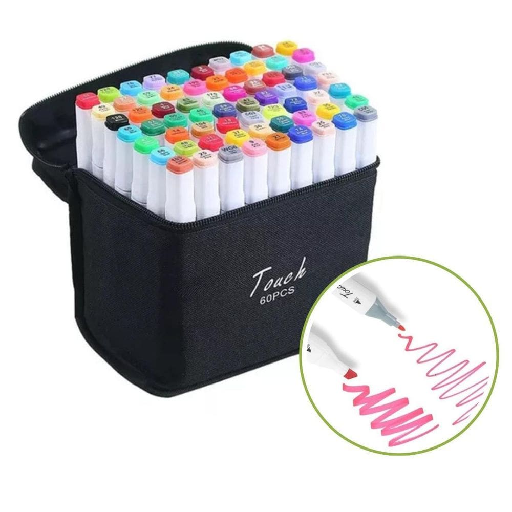 Canetinha De Pintura 60 Unidades Ponta Dupla Marcador Estojo