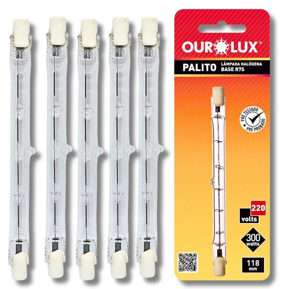 Kit 5 Lâmpadas Halógena Palito 300W 220V J118 Ourolux