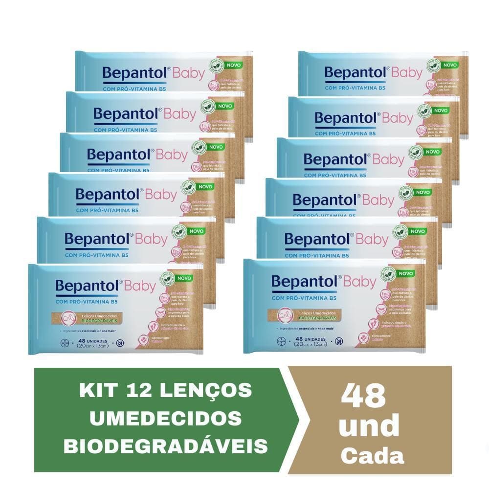 Kit 12 Lenços Umedecidos Biodegradável 48Un Cada Bepantol