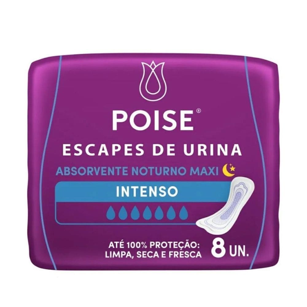 Absorvente Poise Sem Abas Noturno Intenso Com 8 Unidades