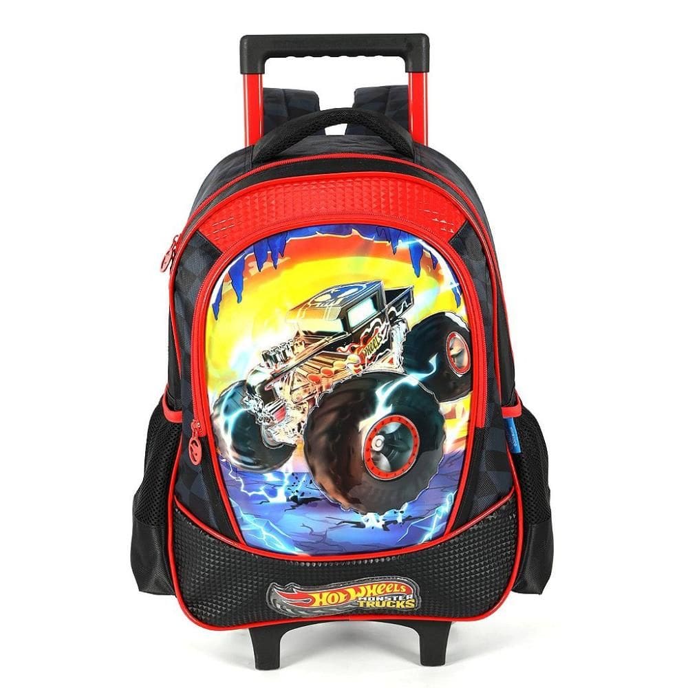 Mochila de Rodinhas Luxcel Com Alça HotWheels Trucks Preto