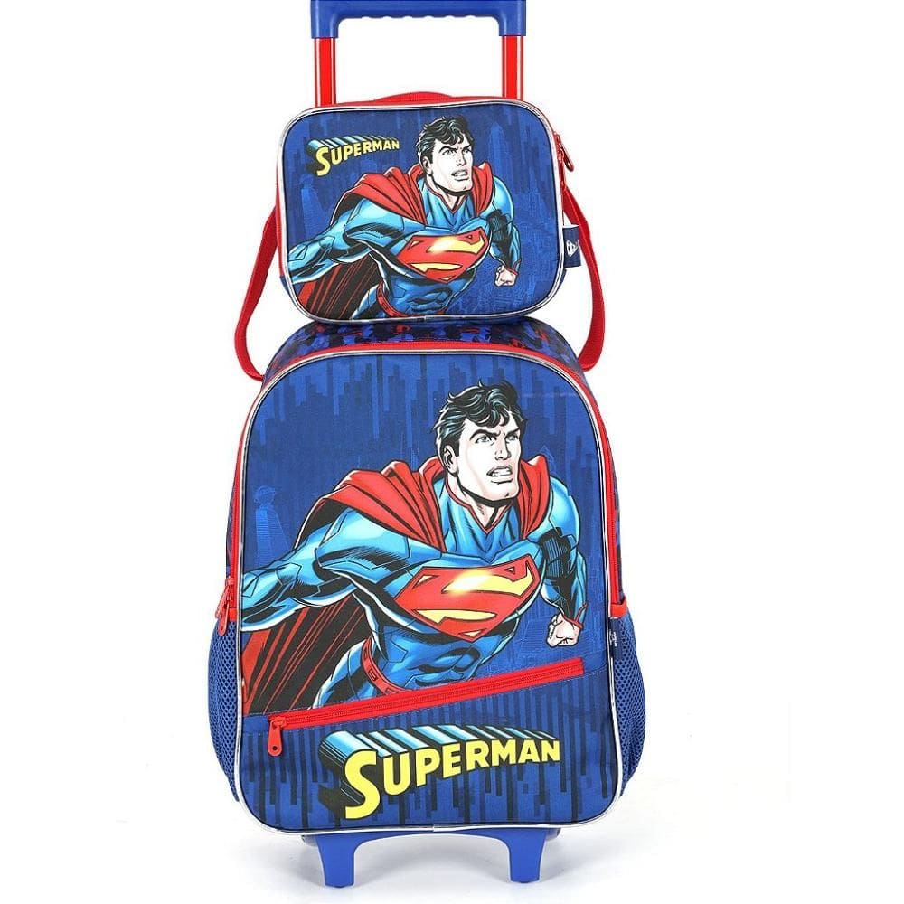 Kit Mochila Lancheira Luxcel SuperMan Azul Forte