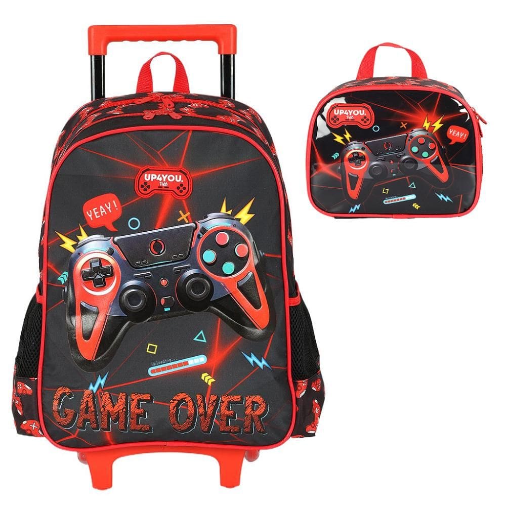 Kit Mochila Rodinha Lancheira Luxcel Up4You Game On Vermelho