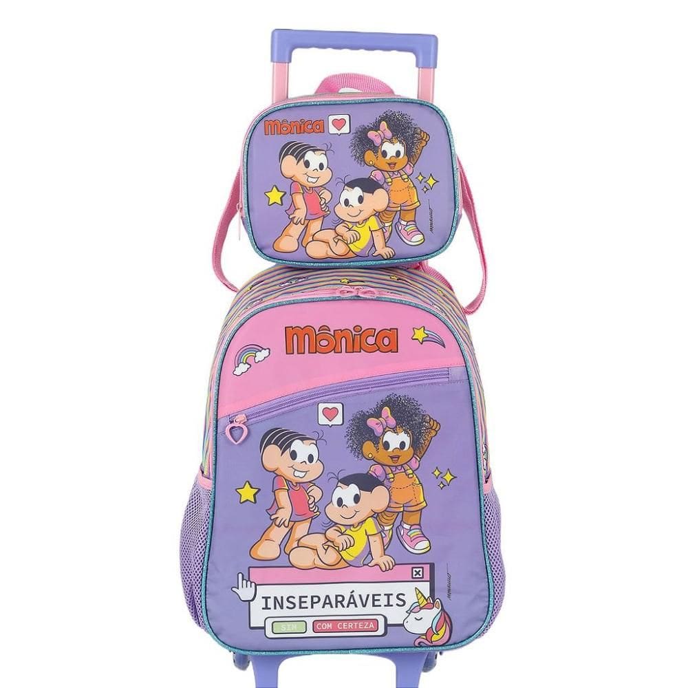 Kit Mochila Rodinha Lancheira Luxcel Turma Da Mônica Roxo