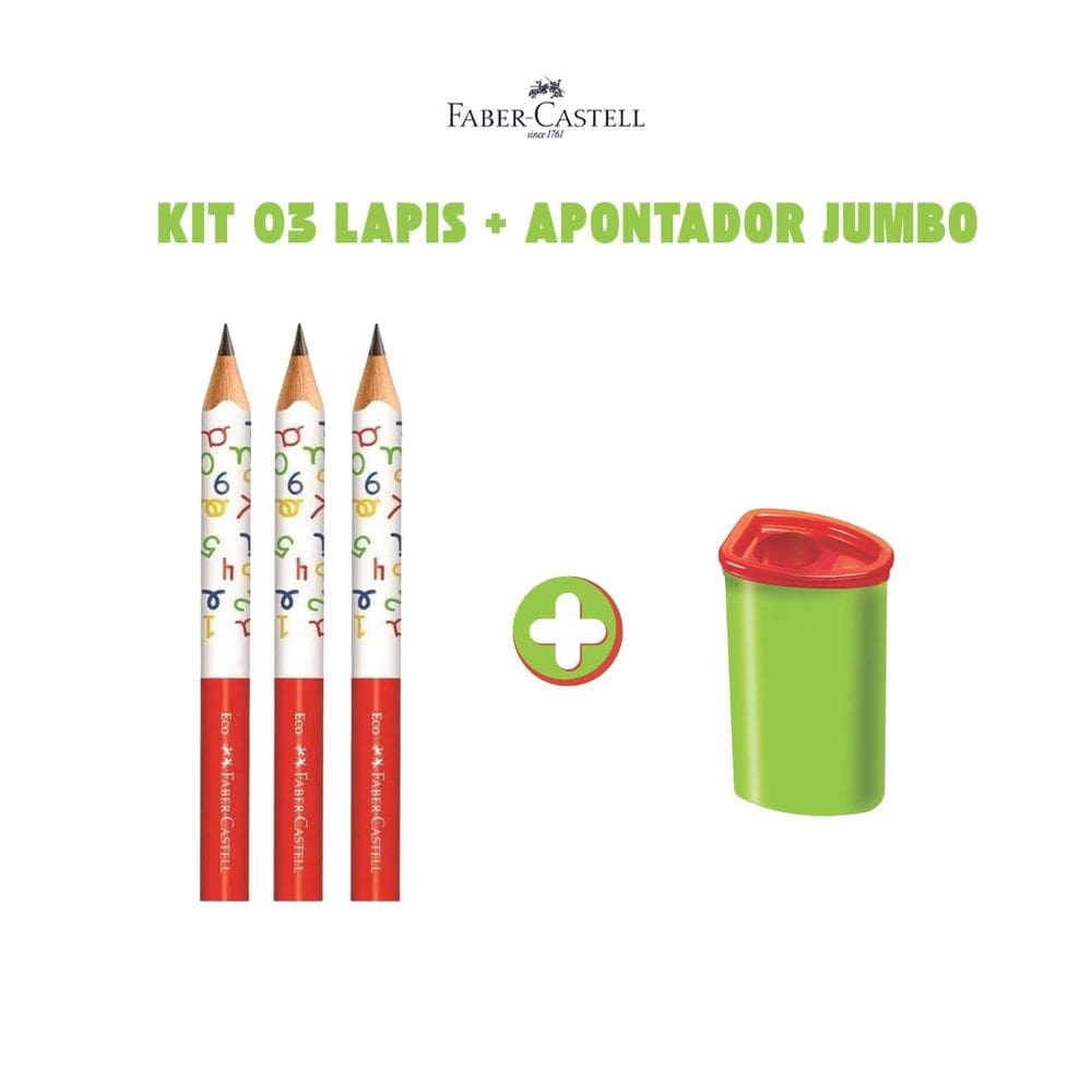 Kit 03 Lápis Jumbo Triangular BIG Infantil Nº 2 HB + Apontador (Verde) Jumbo Faber Castell