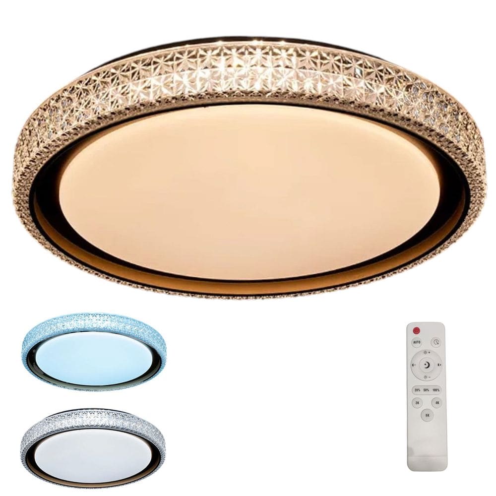 Luminaria Plafon 3 Tons Led Cristal Luxo Controle Remoto Residencial Comercial Casa Trabalho Moderno