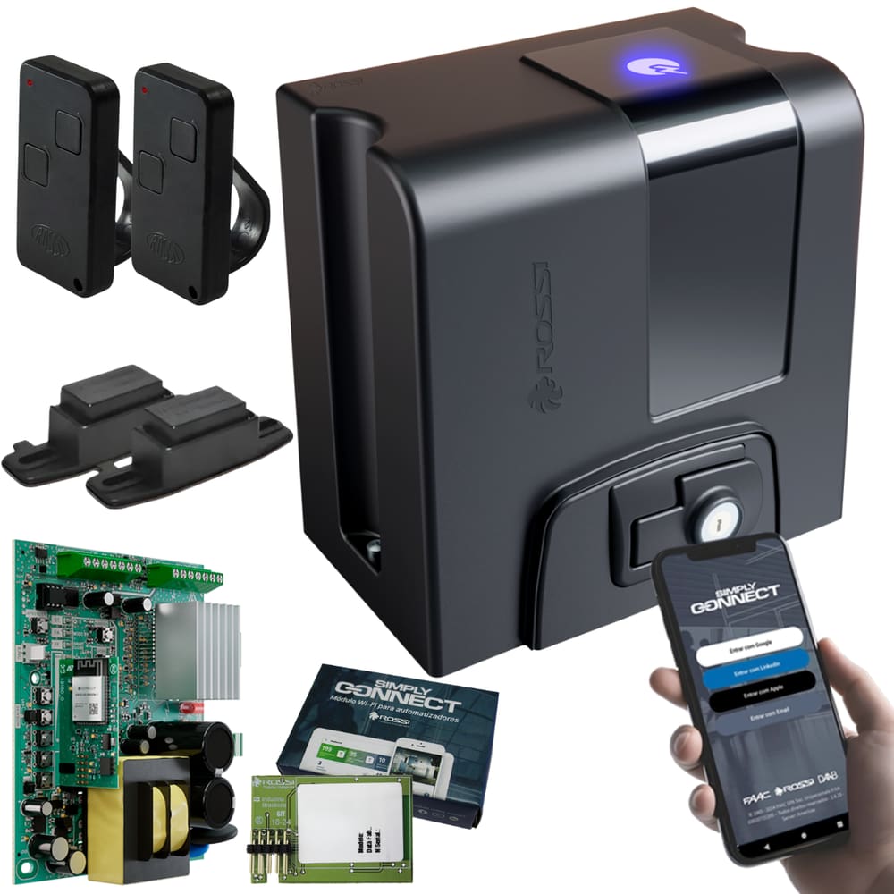 Kit Motor Portão Dz Atto Nitro Wifi Simply Connect App Celular Rossi 400kg Alexa