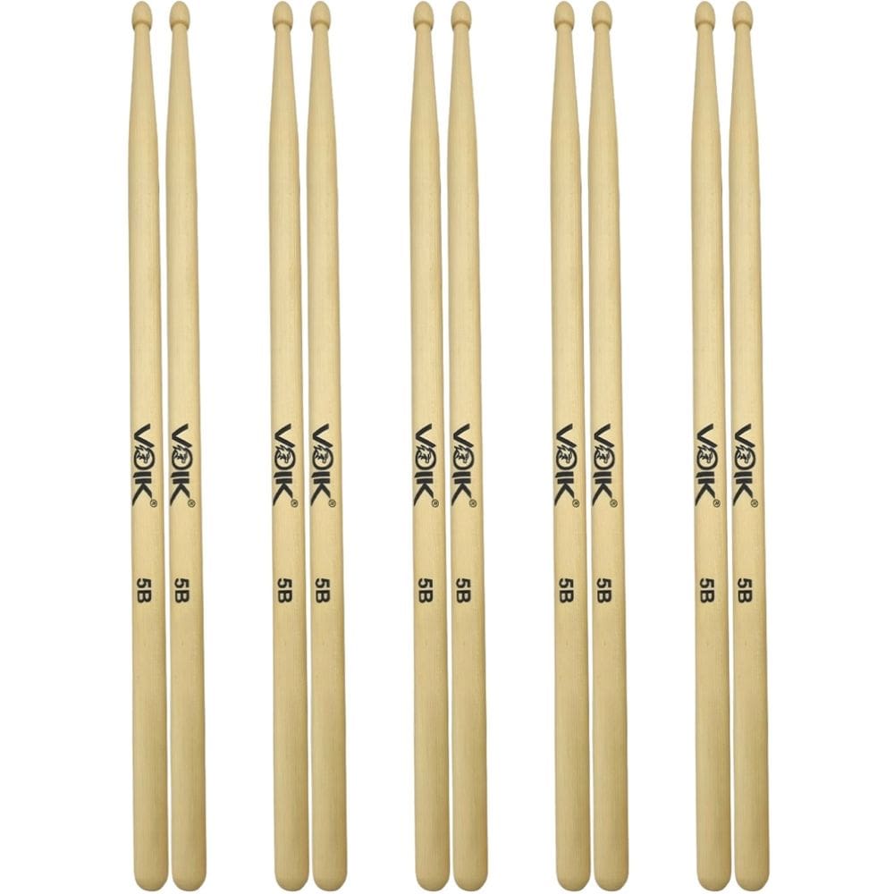 Kit 5 Pares de Baquetas Ponta de Madeira Maple Voik 5B