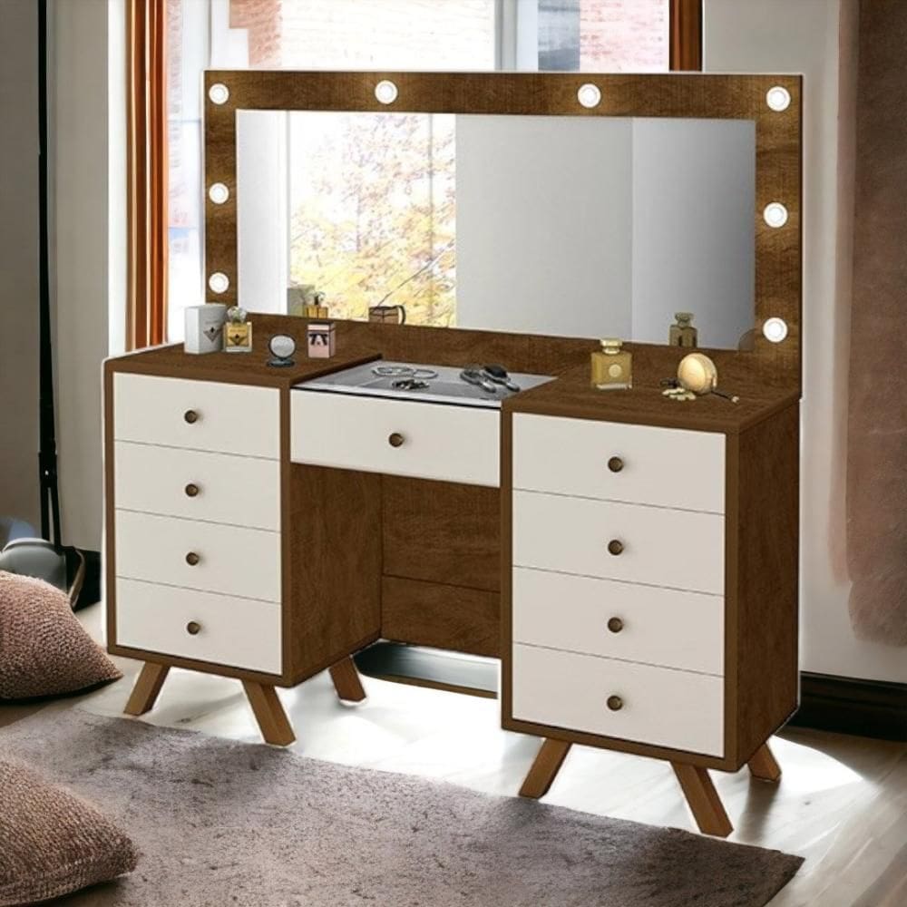 Penteadeira com Espelho Mila Malbec e Off White Luapa