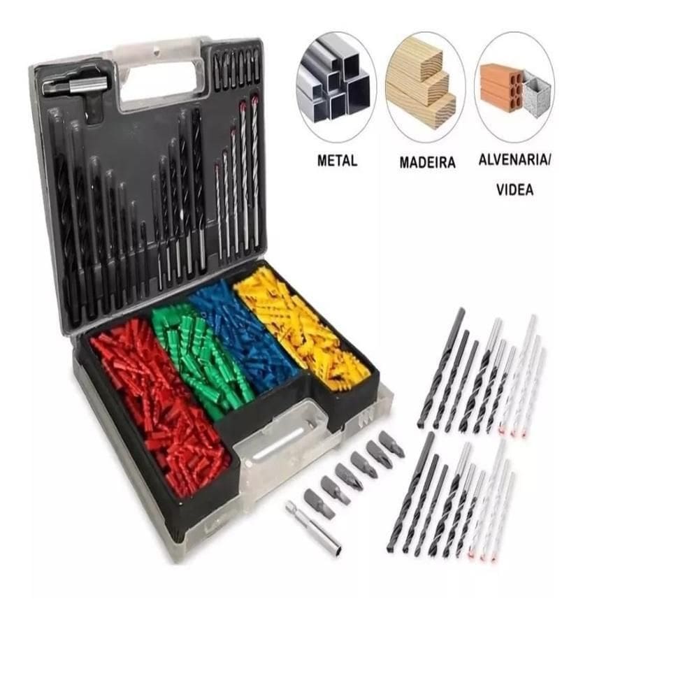 Jogo 300 Brocas Bits Pontas Philips Fenda Buchas Colorida Kit Furadeira Furar E Fixar Completo