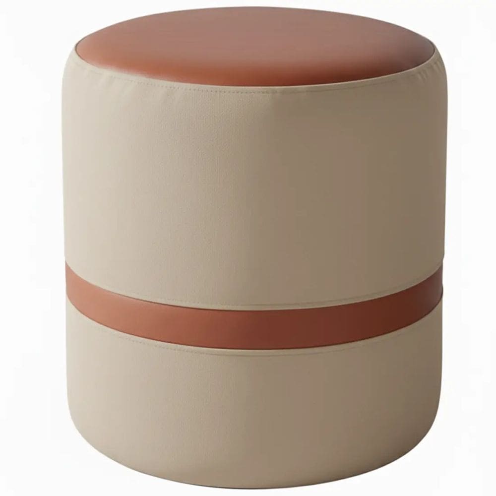 Puff Redondo Veludo e Corino com Pés de PVC Rio Minas Cor Bege