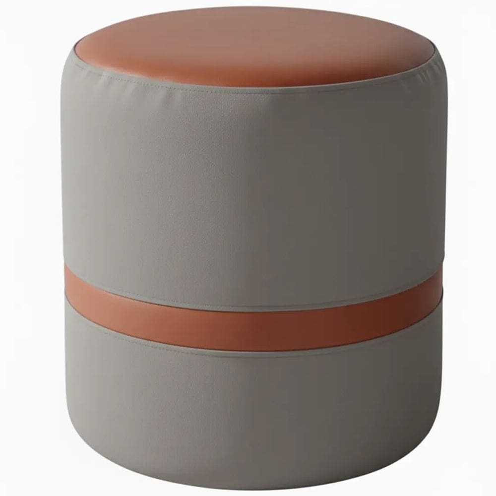 Puff Redondo Veludo e Corino com Pés de PVC Rio Minas Cor Cinza