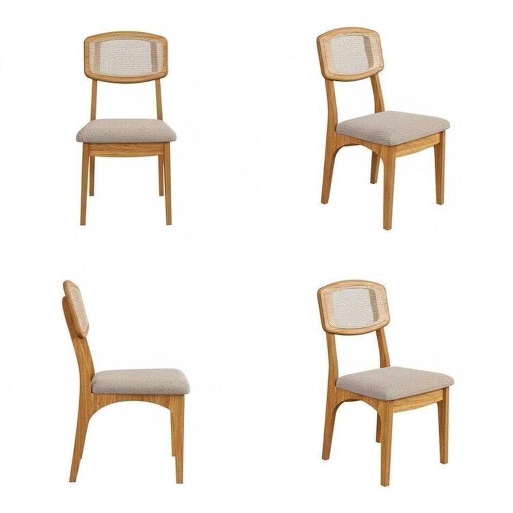 Kit 4 Cadeiras Estofadas em Tecido 95% Algodão Encosto Telado Estrutura 100% Mdf Nápoles Freijó/Bege Rustico