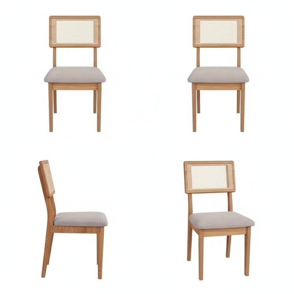 Kit 4 Cadeiras Estofadas Encosto Telado Estrutura 100% Mdf Bolonha Freijó/Bege Rustico