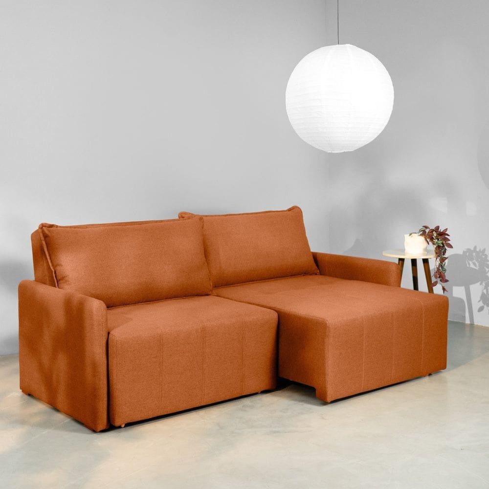 Sofá Cama Retrátil e Reclinável 3 Lugares 180cm em Linho Baraúna Cabecasa Madeiraoriginals Terracota