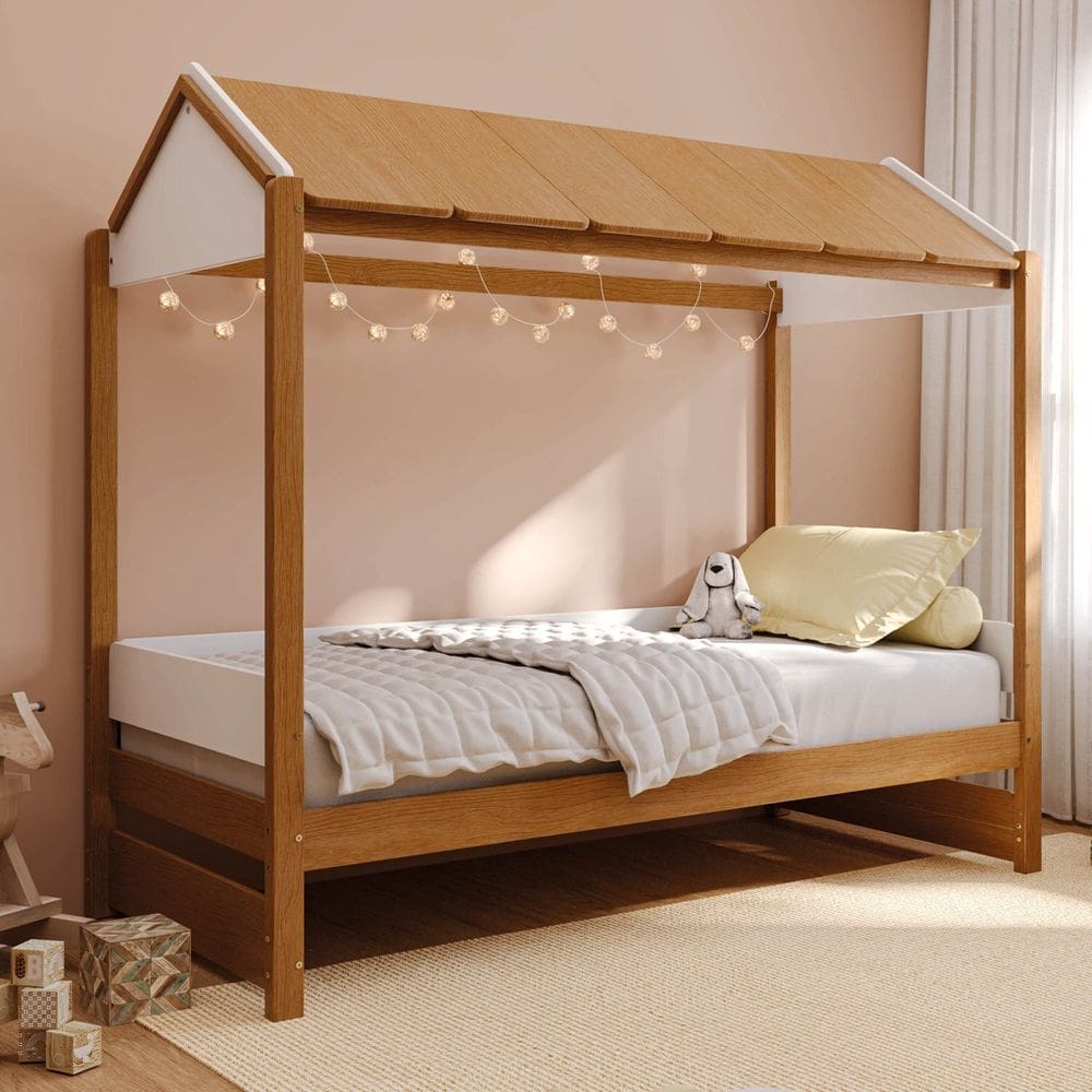 Cama Casinha Solteiro Reversível Aria Casatema Madeiraoriginals Nogueira/Branco