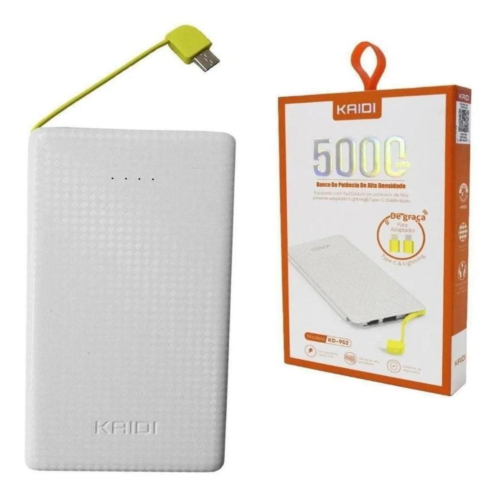 Carregador Portátil Super Slim 5000mAh USB Kaidi Branco