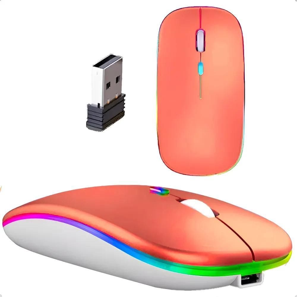 Mouse Sem Fio Recarregável Wireles Optico Led Rgb Er Rosa Go