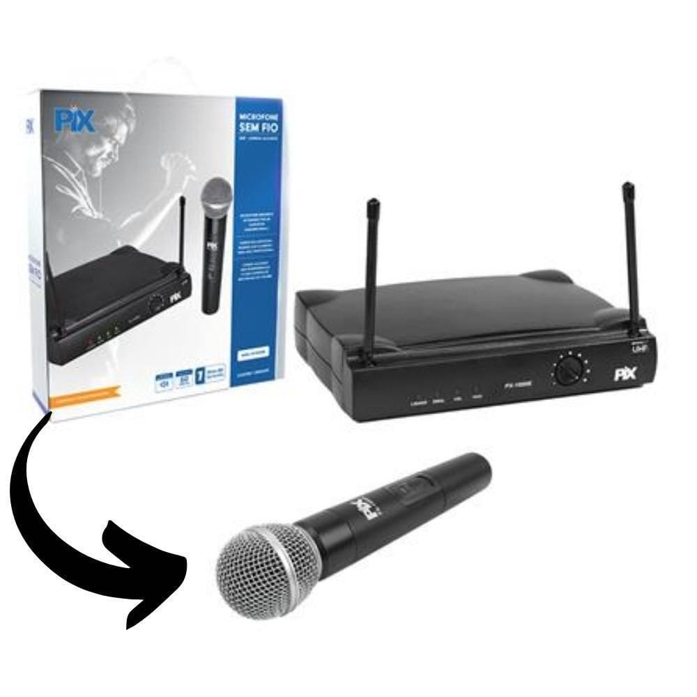 Microfone De Mão Sem Fio Uhf Pix Px-1000B Com