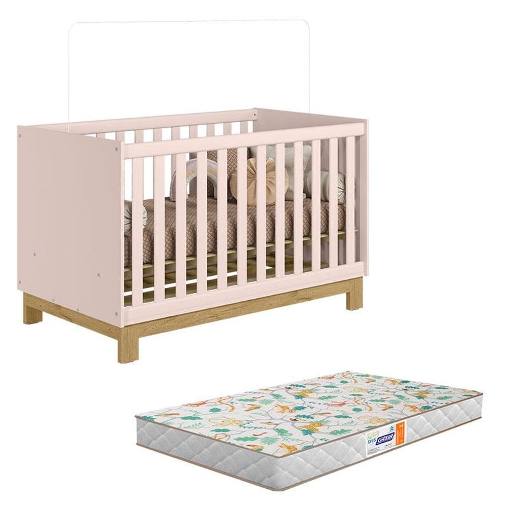 Berço Americano 4315 Q Encanto Slim Rosa Acetinado com Colchão Gazin - Qmovi