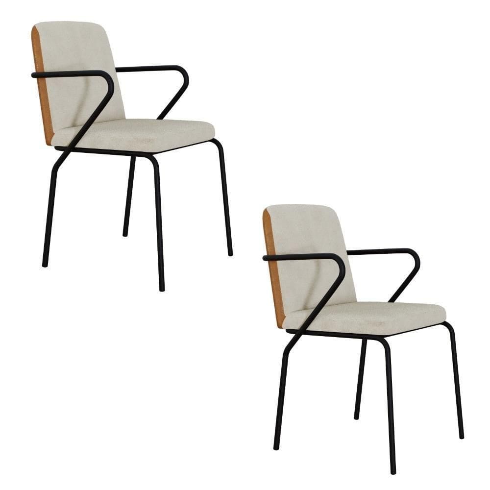 Conjunto 2 Cadeiras De Jantar C/braços Bloom Vanilla / Courino Caramelo