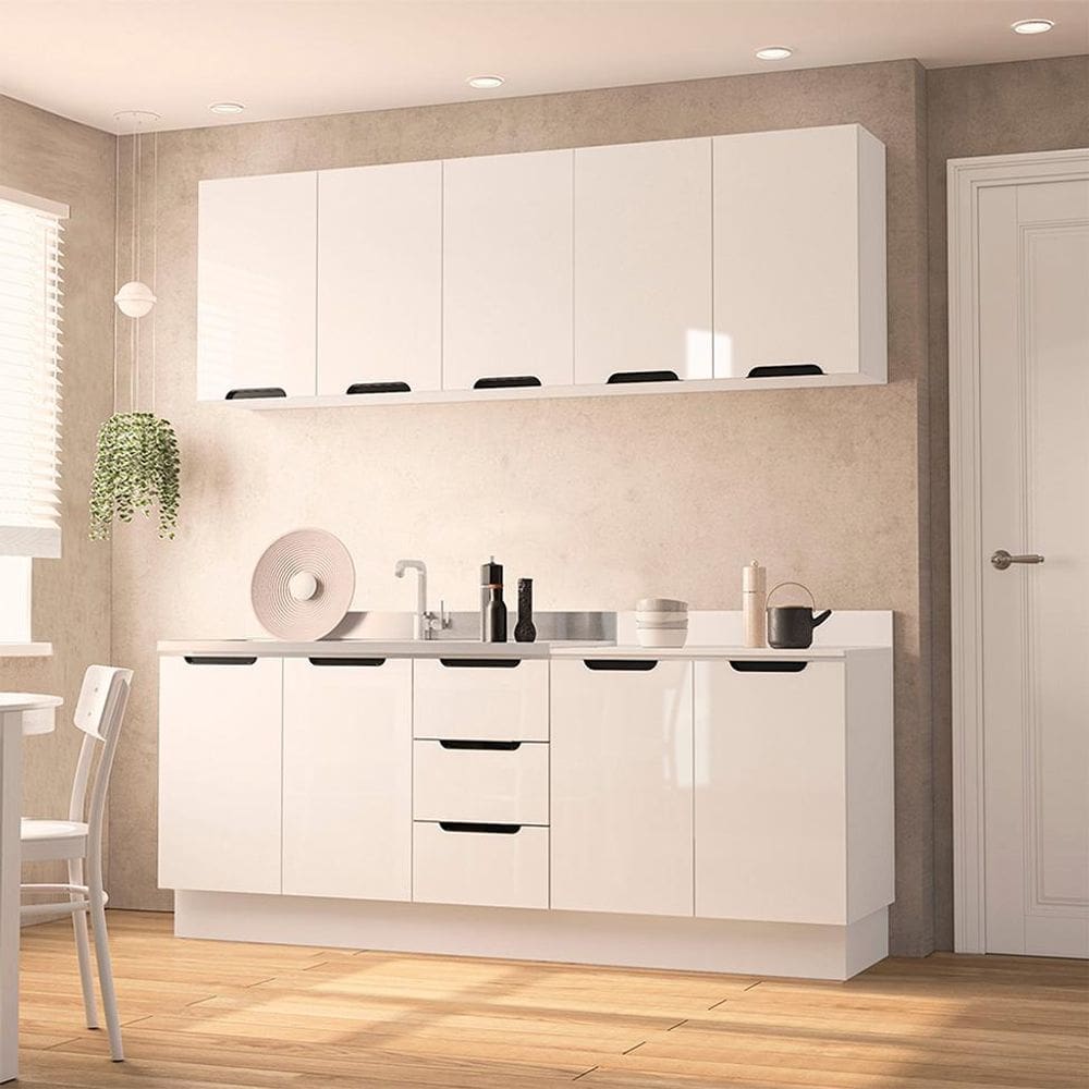Cozinha Compacta Sem Tampo com Rodapé Meena 9 Portas 3 Gavetas Branca