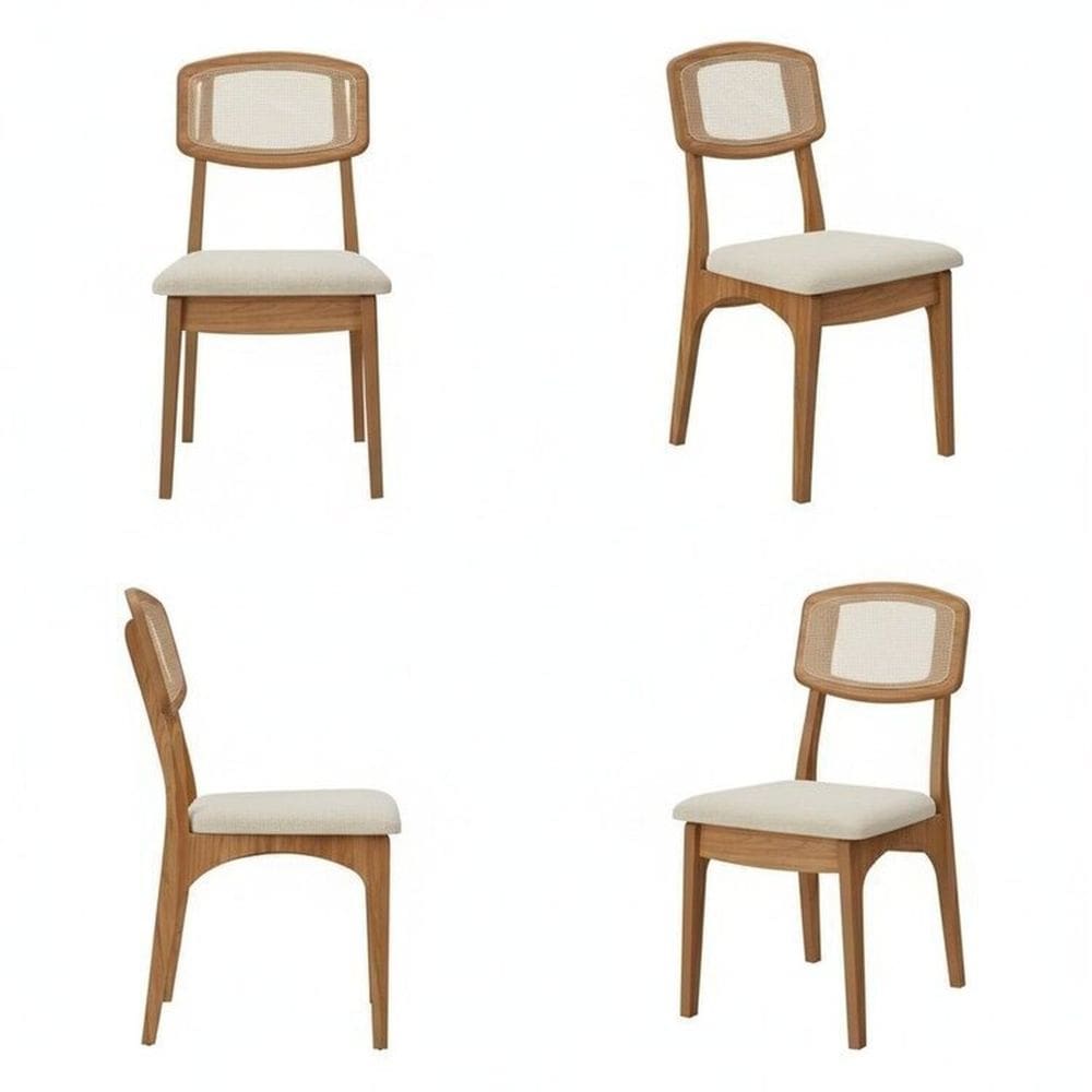 Kit 4 Cadeiras Estofadas em Tweed Claro Encosto Telado Estrutura 100% Mdf Nápoles Freijó/bege Claro Freijó/Bege Claro