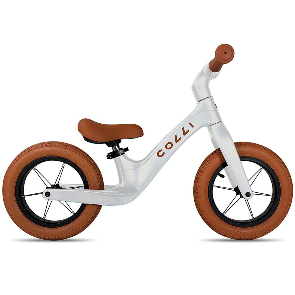Bicicleta Infantil de Equilíbrio Sem Pedal Colli Balance Pitukinha Branco Aro 12 Quadro Nylon Rodas Alumínio 2 a 4 anos Feminina Masculina