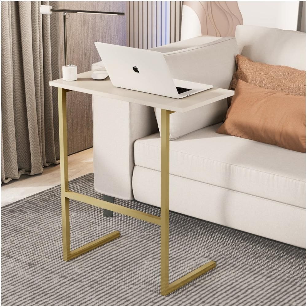Mesa P/Notebook Troy MDP Pérola Pés Ferro Dourado