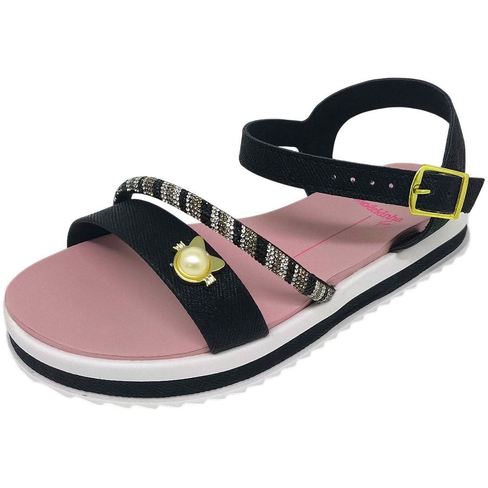 Sandalia Infantil Menina Strass Pingente Gatinho Molekinha