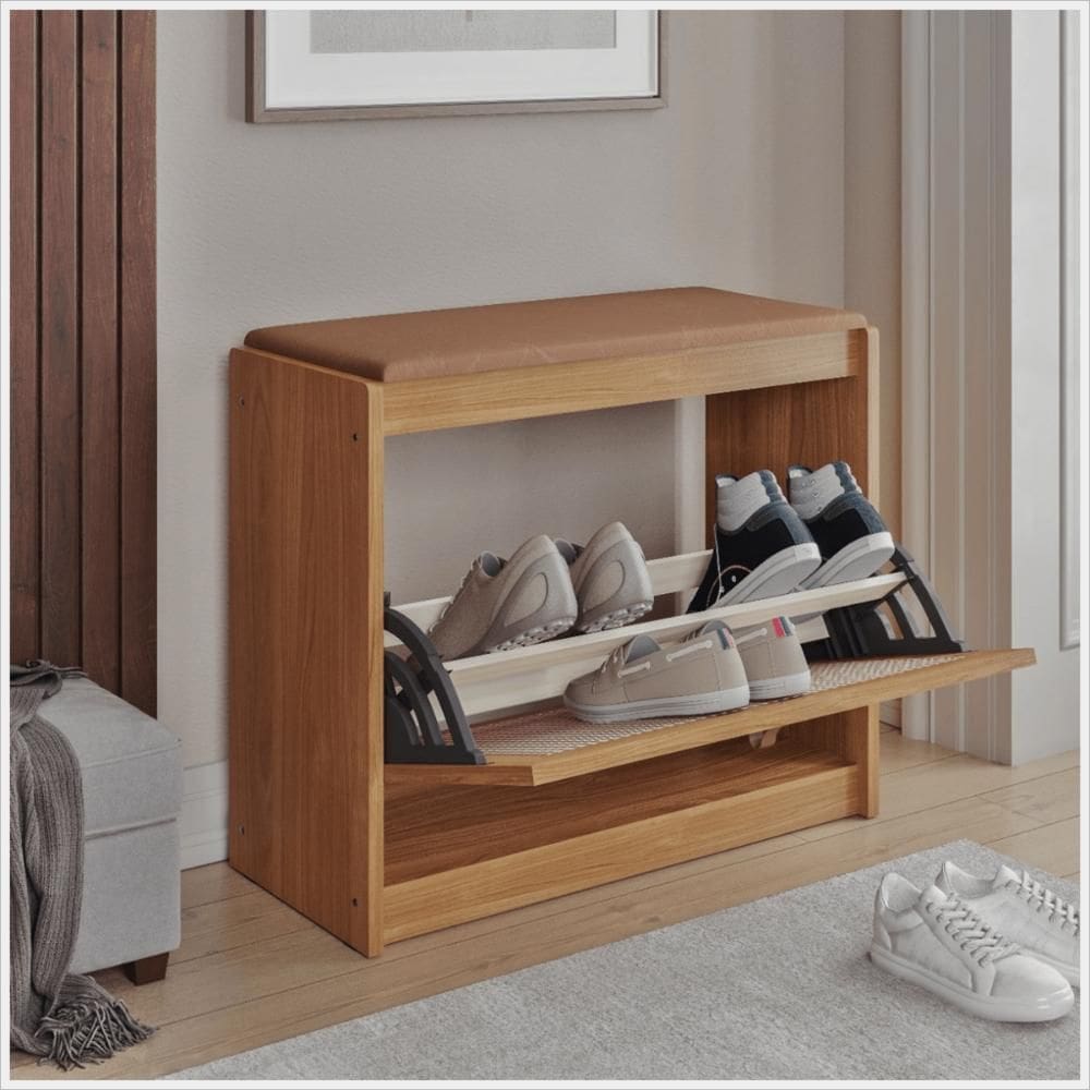 Banco Sapateira Harmonia Madeira Acento Almofadado Corino