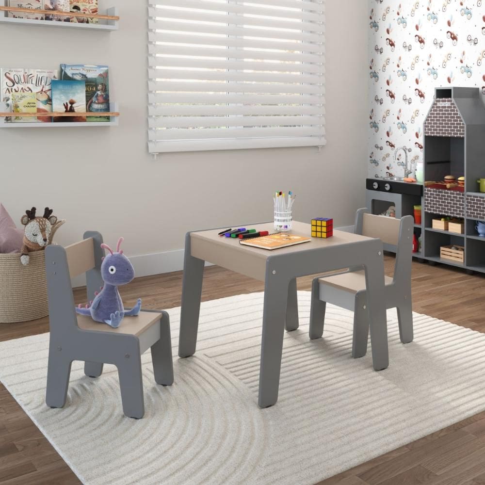Conjunto Mesa Infantil 2 Cadeiras MDF Helena Cinza Conect