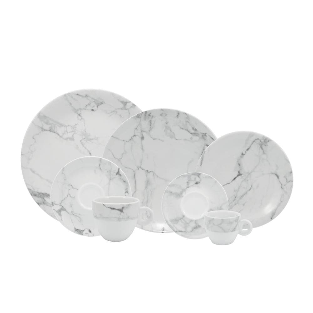 Jogo de Jantar 42 Peças Chá Marmore Porcelana Schmidt