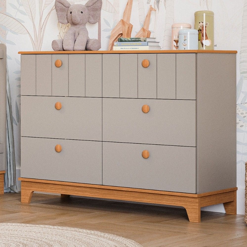 Cômoda de Bebê Biscoito 6 Gavetas 100% Mdf Marrom Claro/Natural - Permóbili